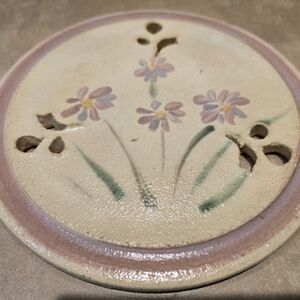 Floral Stoneware Trivet with Pink and Green Accents